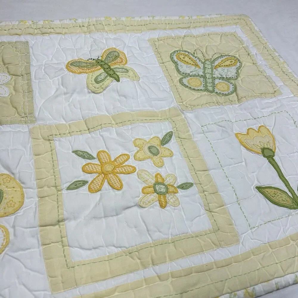Pottery Barn Kids Quilted Pillow Sham Flowers Butterflies Patchwork Embroidered